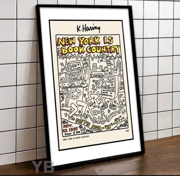 キース・ヘリング【 New York is Book Country 】アートポスター フレーム付 A4 -10