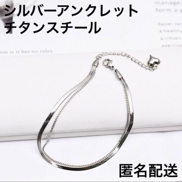 149.シルバー アンクレット スネーク ダブル チェーン チタンスチール
