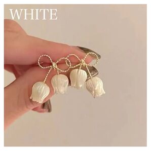 ピアス チューリップ ホワイト ファッション フラワー シンプル トレンディ