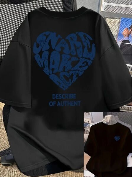 Tシャツ Lサイズ ブラック 半袖 シンプル オシャレ 可愛い ハート 韓国 黒