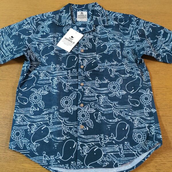 W☆新品☆FAT ANIMALS☆半袖シャツ☆サイズL☆深緑色・クジラ柄☆男性用☆No.2361