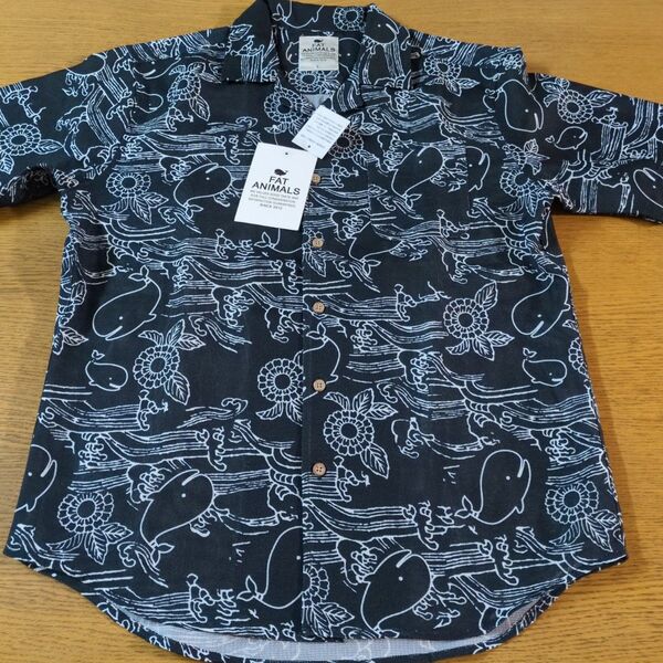 W☆新品☆FAT ANIMALS☆半袖シャツ☆サイズL☆ブラック・クジラ柄☆男性用☆No.2363