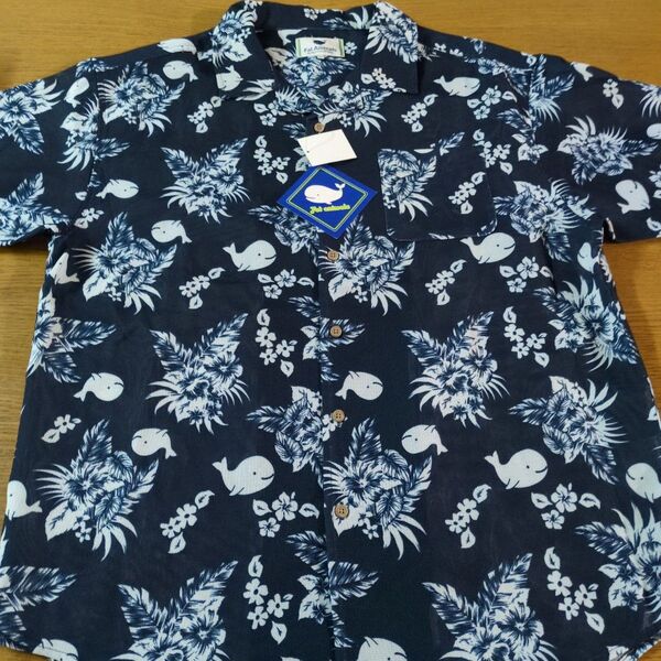 W☆新品☆FatAnimals☆半袖シャツ☆サイズ4L☆ネイビー・クジラ柄☆男性用☆No.2383