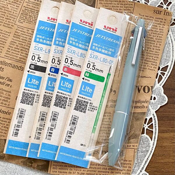 Lite touch ink搭載 ジェットストリーム4&1 ミストブルー◆リフィル 替芯セット 多機能ペン 4色ボールペン