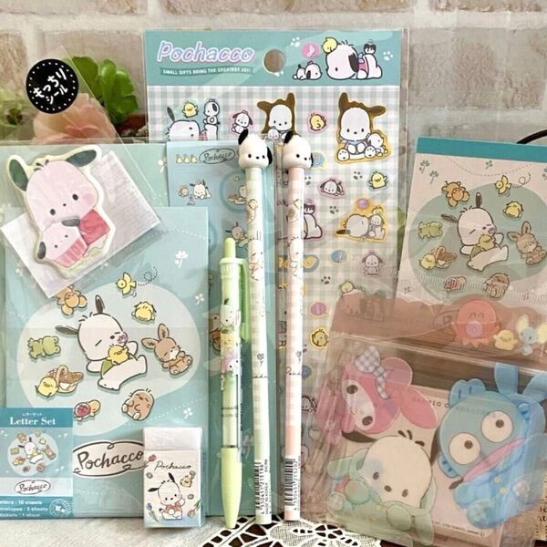 ポチャッコ 文房具セット◇レターセット シール メモ帳 シャープペンシル 消しゴム 鉛筆◆サンリオ ハンギョドン 可愛い♪