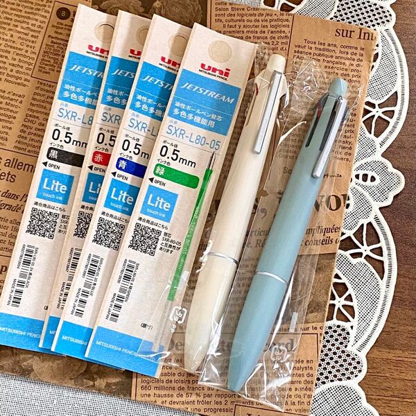 Lite touch ink搭載 ジェットストリーム4&1 メローホワイト ミストブルー 替え芯セット ライトタッチインク