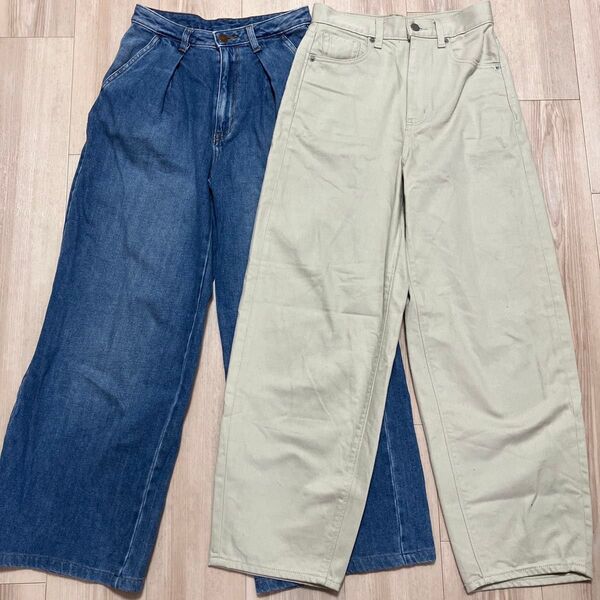 お買い得2セットGU ジーユーワイドパンツ デニム Sサイズ