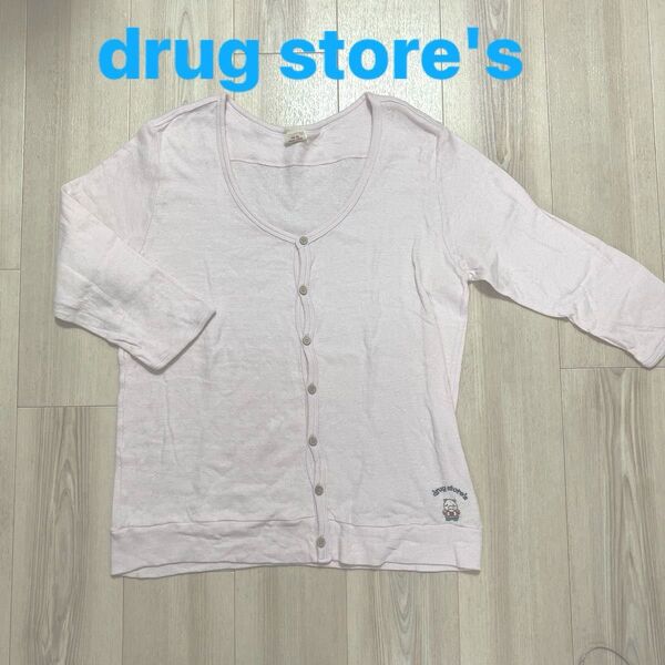 drug store's ドラッグストアーズピンク 7分袖柔らか綿100豚カーディガンFサイズ