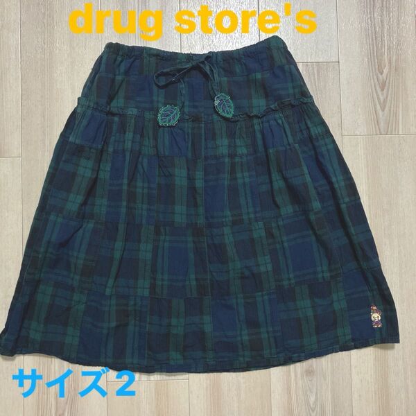 drug store's ドラッグストアーズ豚チェック柄総ゴムスカート サイズ2