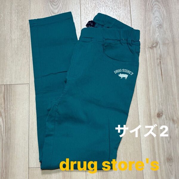 drug store'sドラッグストアーズ豚ロゴ入りスリムストレッチ総ゴムパンツS〜M
