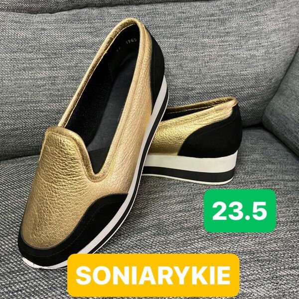 SONIARYKIEソニアリキエルゴールド黒厚底スリッポンスニーカー23.5