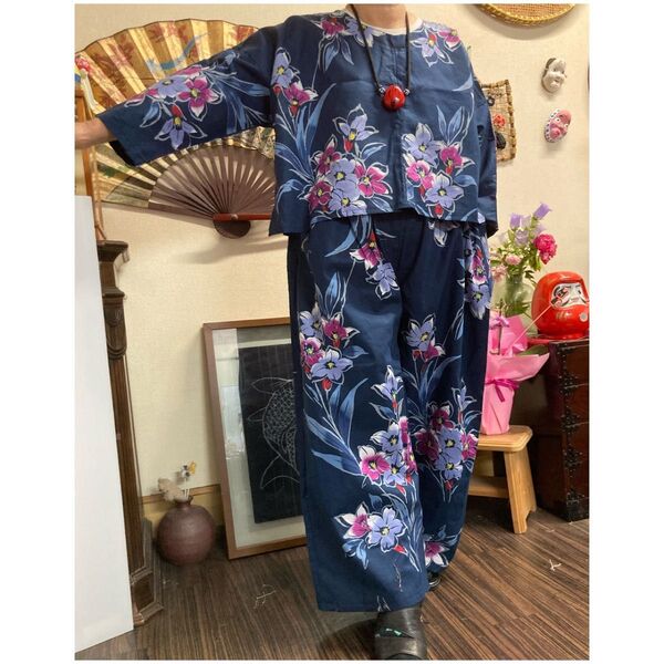 浴衣(お花柄)のセットアップ 浴衣リメイク