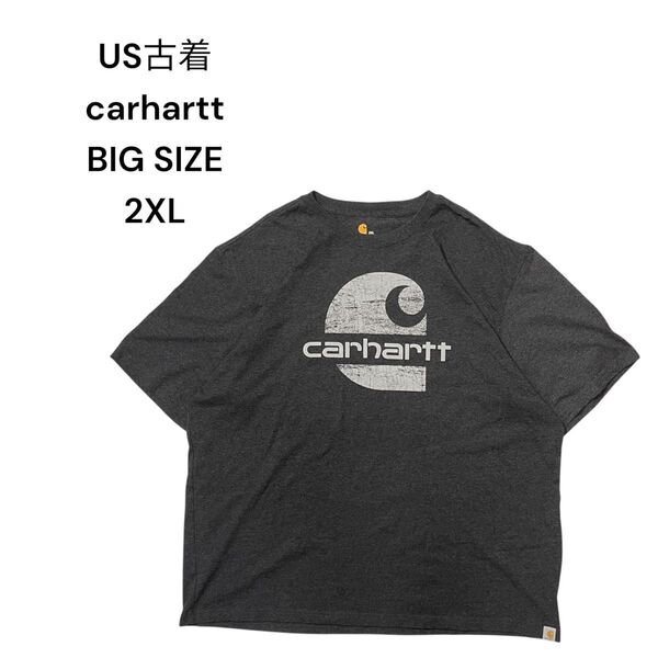 【美品】carhartt ビッグサイズ ビッグロゴTシャツ 2XL ダークグレー