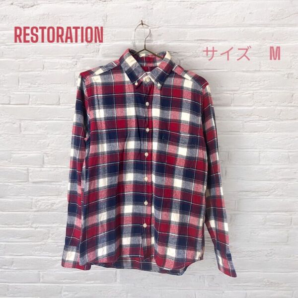 RASTRATION チェックシャツ 長袖 古着 赤白紺 Mサイズ
