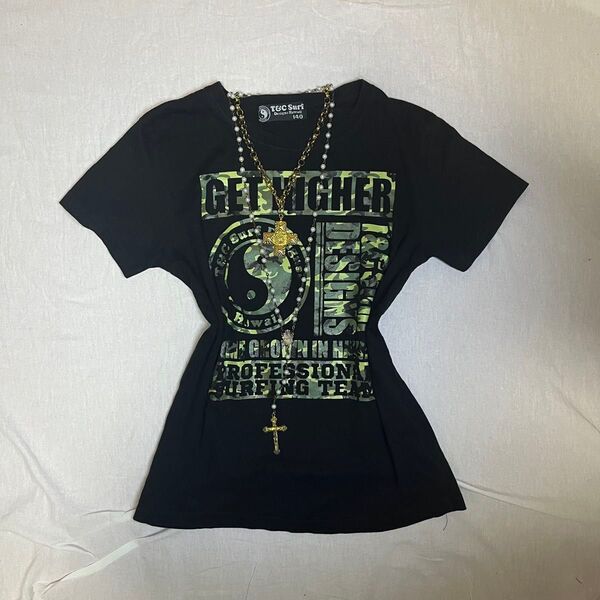 Y2K 平成 ギャル グランジ 迷彩 サブカル ピチT Tシャツ