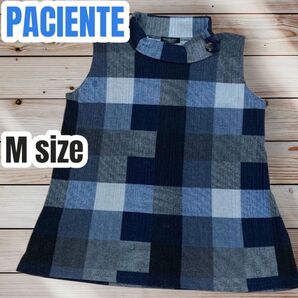 PACIENTE ノースリーブ ニット セーター 格子チェック ブルー系 マルチカラー Mサイズ