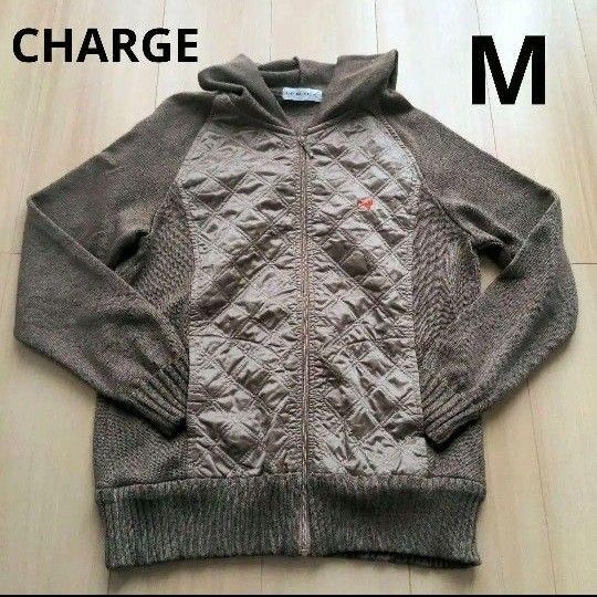 【美品】CHARGE 異素材ミックス ジャケット ジャンパー ブルゾン Mサイズ レディース ジャンバー ブラウン系 茶色系