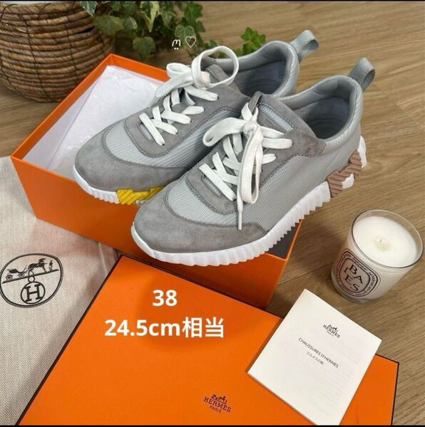 HERMESエルメス バウンシングスニーカー 38 グリ・タンペランス 24.5cm相当