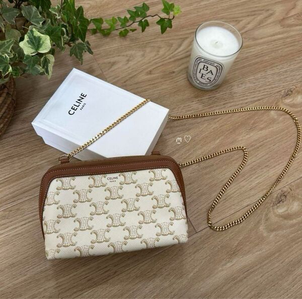 CELINE セリーヌ トリオンフチェーン付クラッチ 斜めがけショルダーバッグ