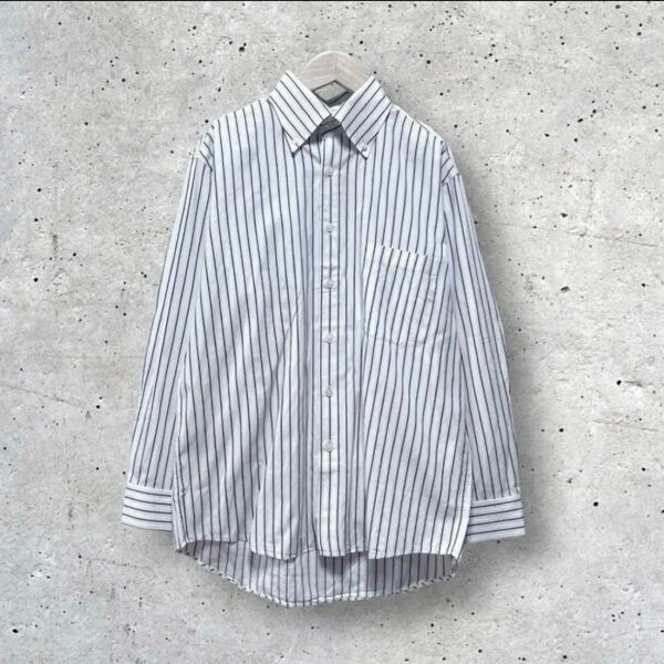 Aquascutum アクアスキュータム ストライプ 長袖シャツ ワイシャツ コットン LL ボタンダウン ビジネス