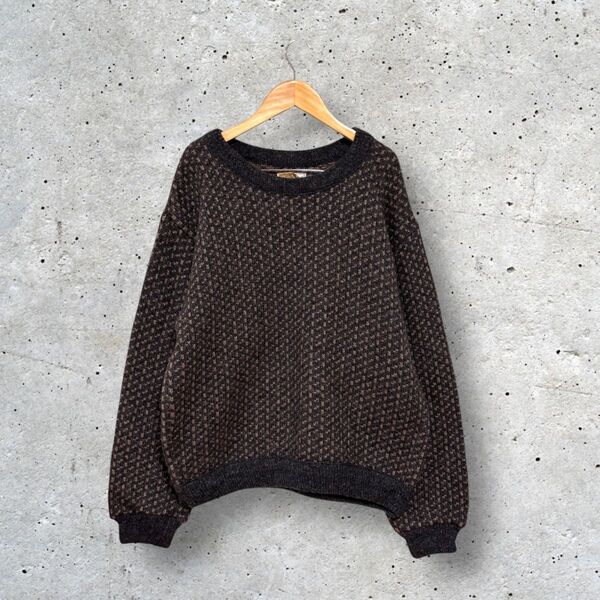 80s L.L.Bean バーズアイニット セーター エルエルビーン グレー ノルウェー製 レアカラー メンズM