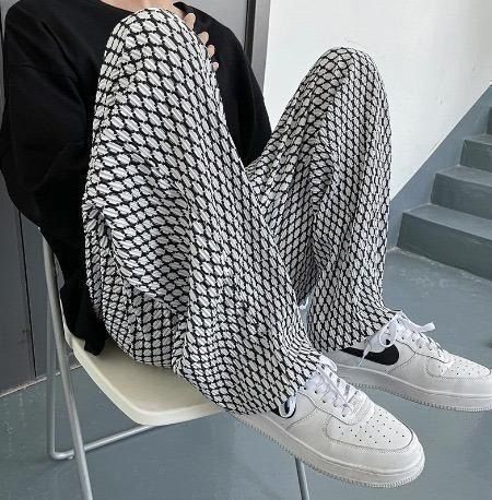 【残りわずか!】 ワイド シルエット 総柄 パンツ 白 ストリート 2XL