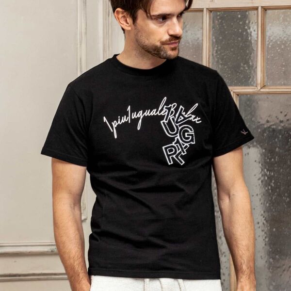 【1PIU1UGUALE3 RELAX】サガラ刺繍ダブルロゴ半袖Tシャツ