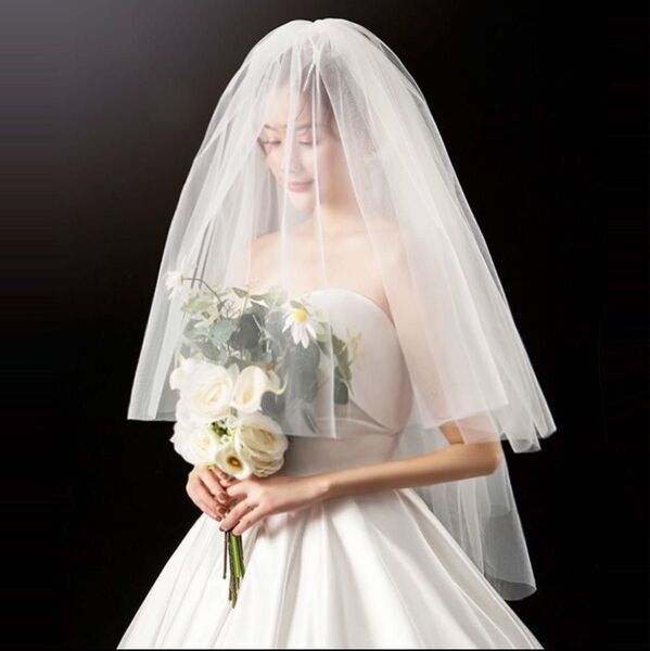 ウェディングベール ホワイト 二層 結婚式 ウエディングドレス レース コスプレ