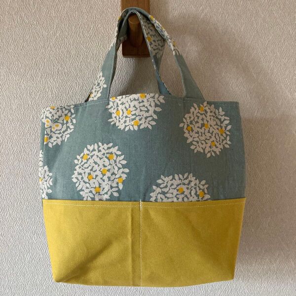 ハンドメイド トートバッグ 花柄 グリーン系 イエロー系