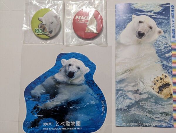 しろくま ピース 缶バッチ2個 ダイカットポストカード1枚 とべ動物園