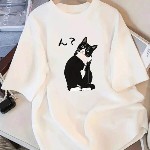 黒猫柄 半袖Tシャツ