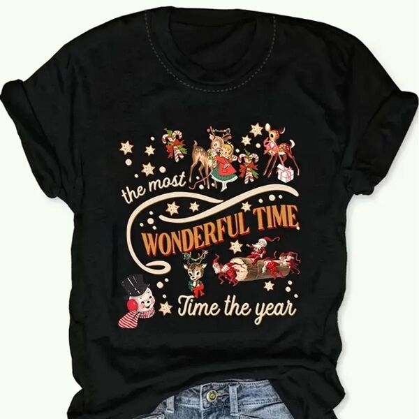 クリスマス プリント 半袖Tシャツ