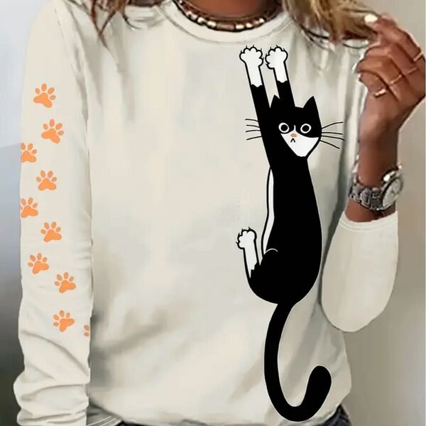 ゆったり 猫柄 長袖Tシャツ ロンT