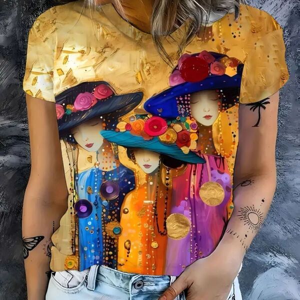 カラフルレディー柄 半袖 Tシャツ トップス 個性的