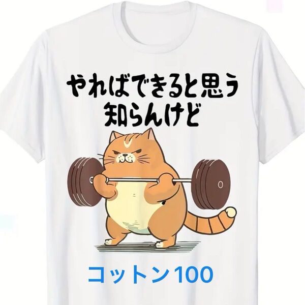 筋トレ猫柄 半袖Tシャツ パロディ ユニセックス