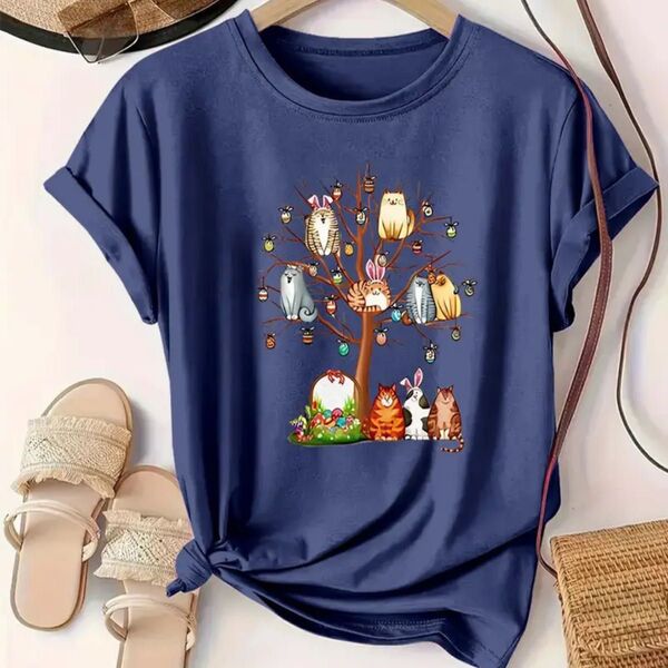 ゆったり 猫柄半袖Tシャツ