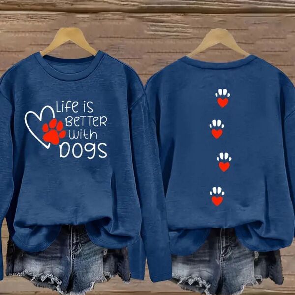 犬足跡柄 長袖Tシャツ