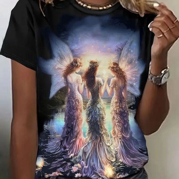 ゆったり 妖精柄 半袖Tシャツ ファンタジー