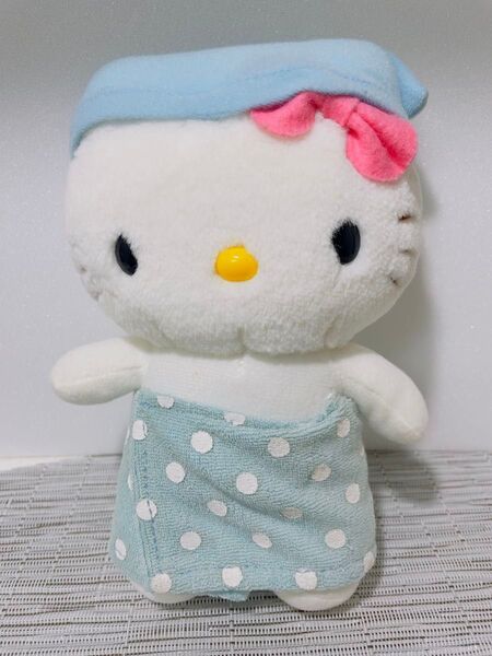 キティちゃん お風呂上がり ぬいぐるみ バスタオル プライズ品 湯上がり 水色