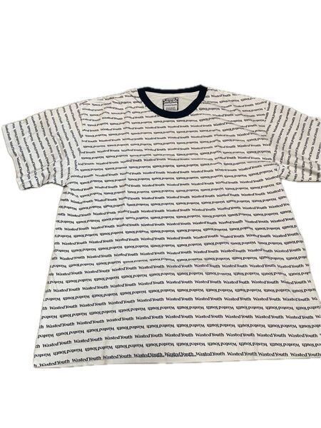 Wasted Youth(VERDY) #08 総柄Tシャツ ホワイト サイズ:2XL (ウェイステッドユース)ネイビーる