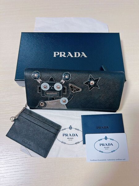プラダ 長財布 1MH123 サフィアーノ NERO ブラック シルバー金具 ロボット 三角プレート 二つ折り PRADA