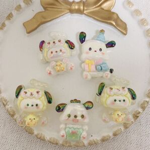 ポチャッコ オーロラ加工 デコパーツ 5個セット