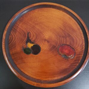 美品 鳥城彫 お盆 丸盆 漆器 木製 工芸品 お盆