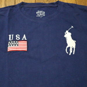 Polo Ralph Lauren Tシャツ L ネイビー 星条旗 ビッグポニー USA ロゴ 刺繍 半袖 ポロ ラルフローレン