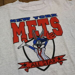 90s USA製 Looney Tunes NEWYORK METS Tシャツ M グレー バックスバニー ルーニーテューンズ MLB ニューヨークメッツ コラボ ヴィンテージ