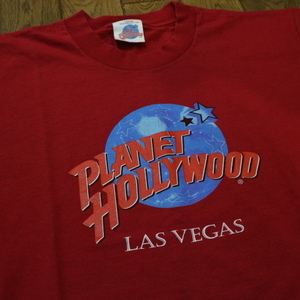 90s USA製 PLANET HOLLYWOOD Las Vegas Tシャツ L レッド プラネットハリウッド ロゴ 半袖 企業 レストラン