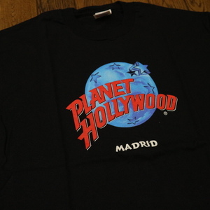 90s USA製 PLANET HOLLYWOOD Madrid Tシャツ L ブラック プラネットハリウッド ロゴ 半袖 企業 レストラン