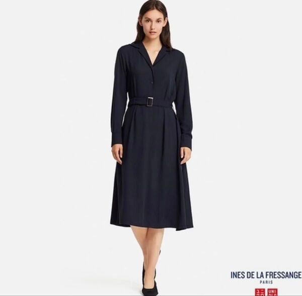 ユニクロ ines de la fressange レーヨンシャツワンピース mサイズ ネイビー