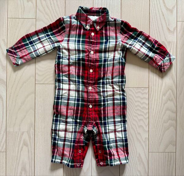 Ralph Lauren ラルフローレン 70 80 90 チェック シャツ ロンパース 襟 長袖 綿100 コットン