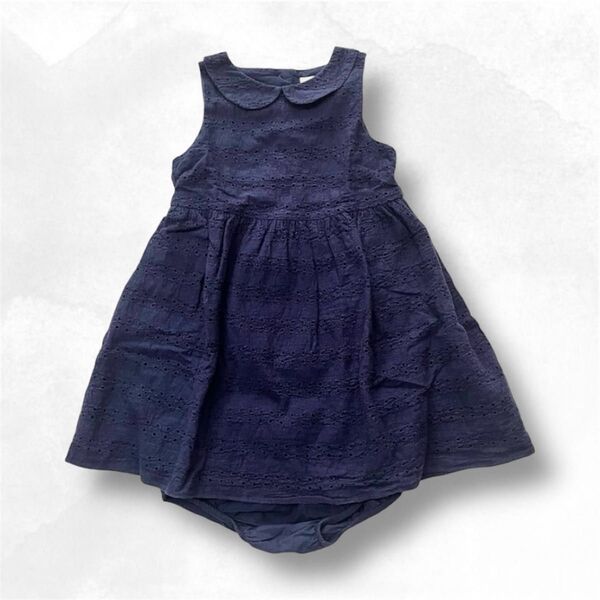 美品|next baby ネクストベビー ノースリーブ 丸襟コットン総レースワンピース 90 1.5-2y 紺 フォーマル 女の子